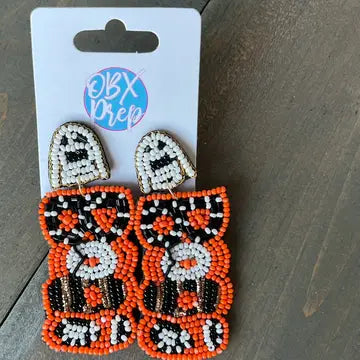 Halloween Boo Ghost Seed Bead Drop Earrings
