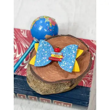School Books Blue Glitter Bow