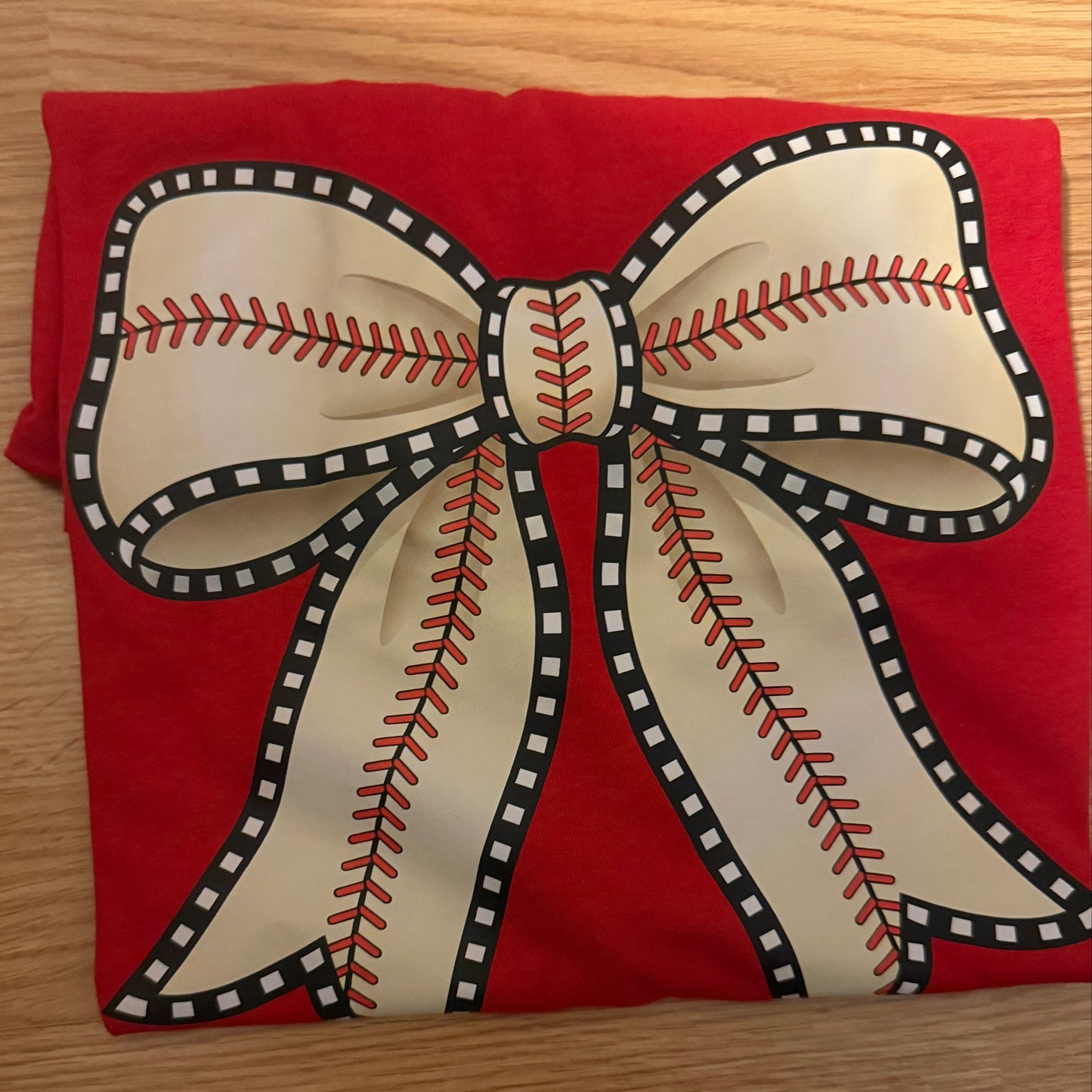 1013-Red Baseball Bow Shirt