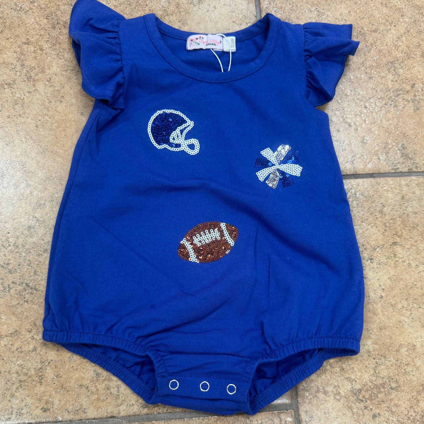 Royal Blue Sequin Football Romper