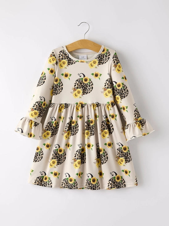 Pumpkin Leopard Print Twirly Dress
