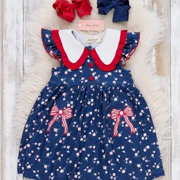 Navy Dress With Red/White Bows