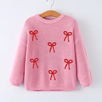 Pink Sweater with Red Bows