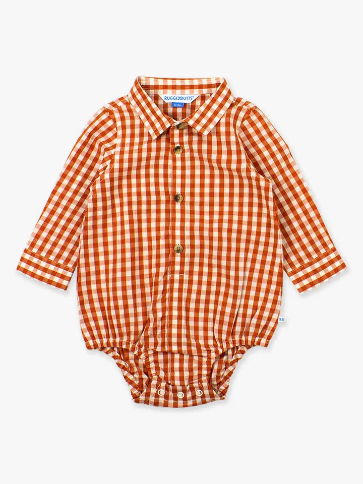 Rust Gingham Long Sleeve Bodysuit