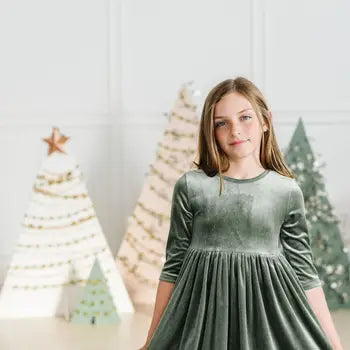 Sage Velvet Twirl Dress