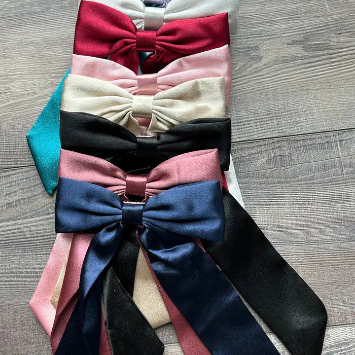 Long Satin Hair Bow with Alligator Clip
