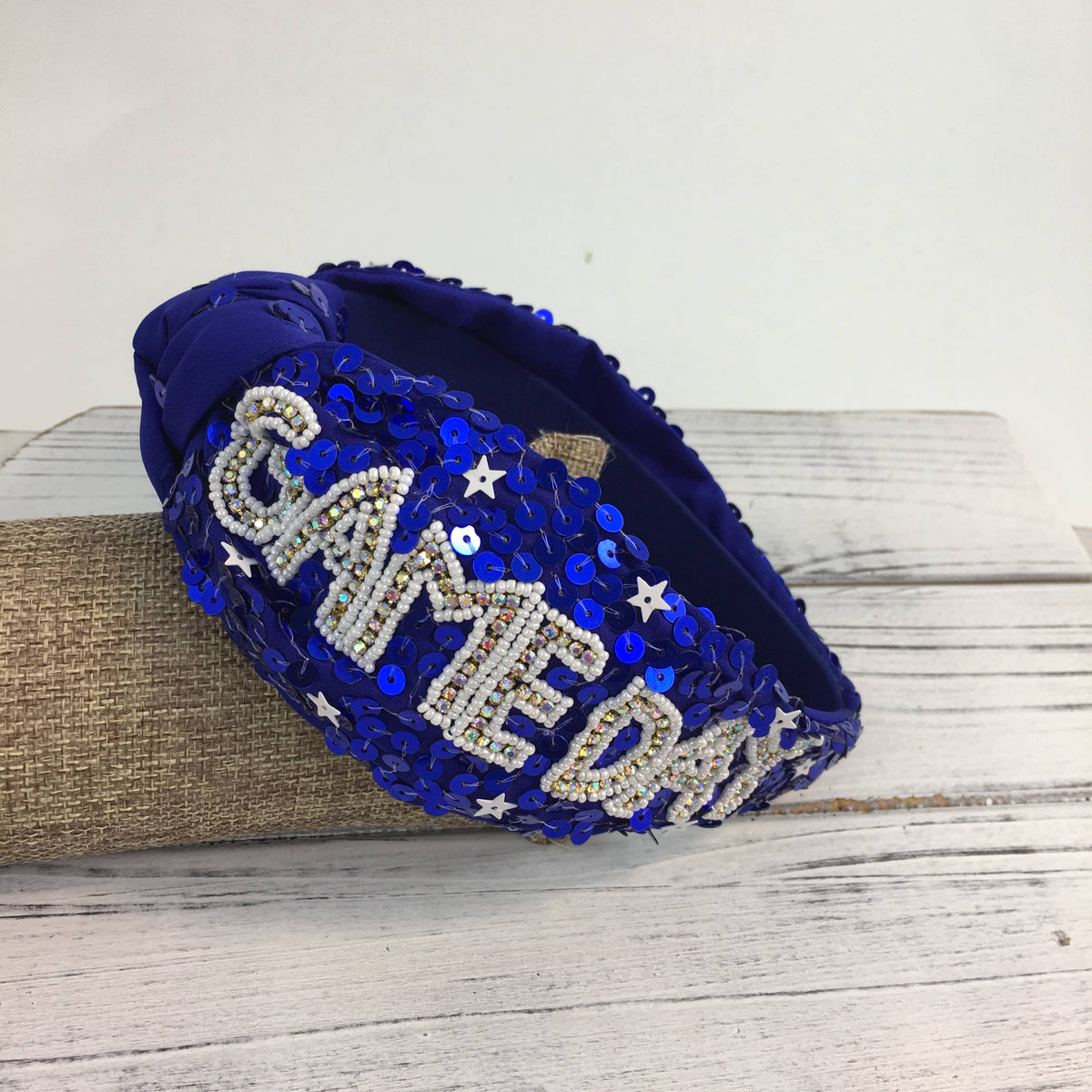 Blue & white sequin GAMEDAY headband 