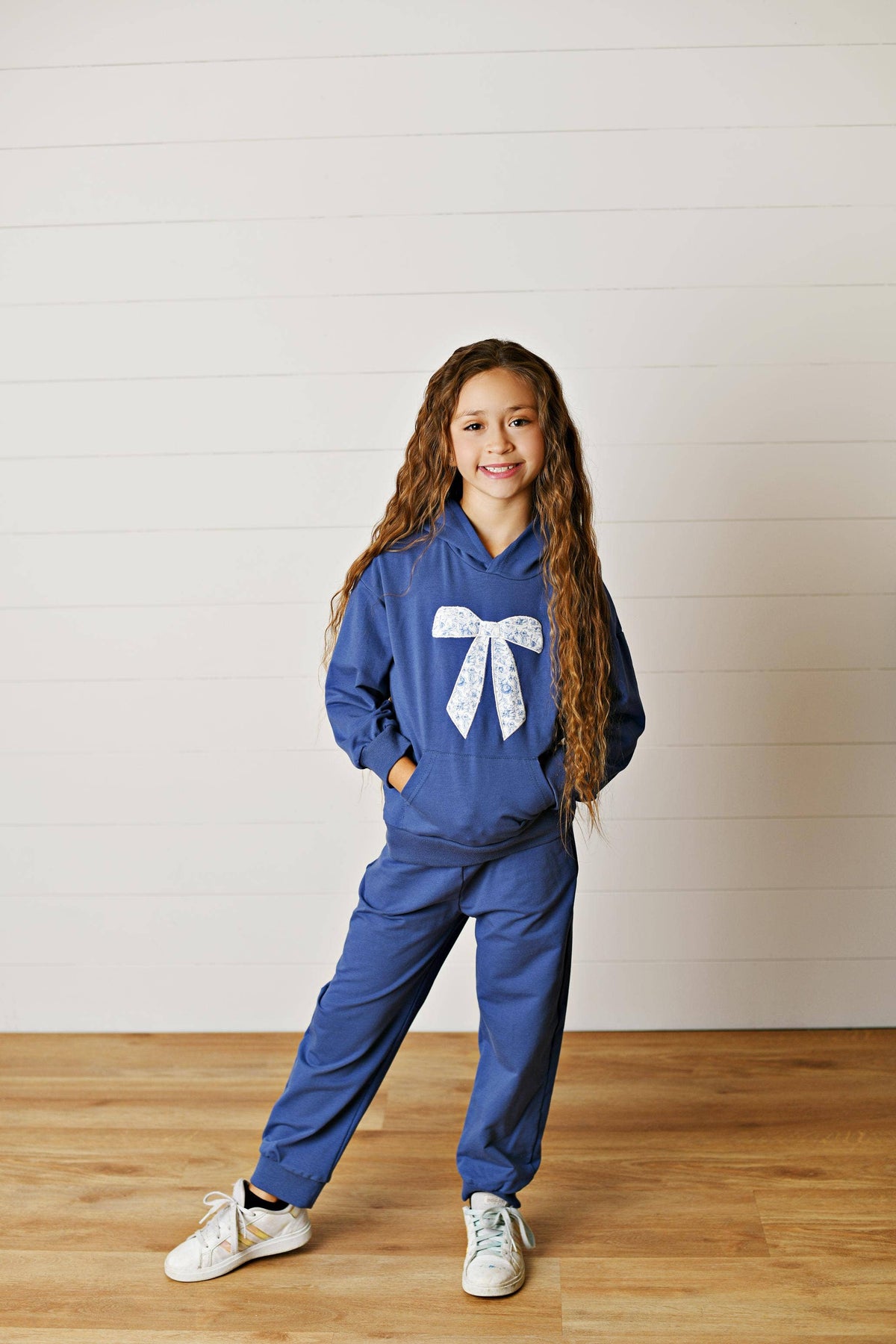 Blue Bow Hooded Sweat Set