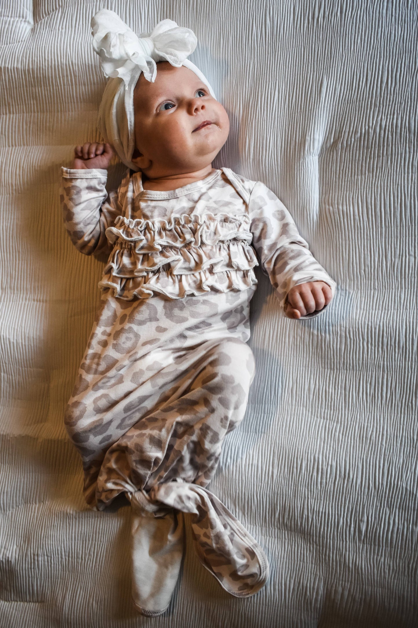 Natural Leopard Ruffle Knot Gown