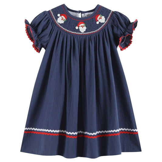 Navy Blue Santa Smocked Dress