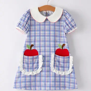 Apple Pocket Applique Check Dress