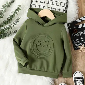 Army Green Face Graphic Texture Hoodie