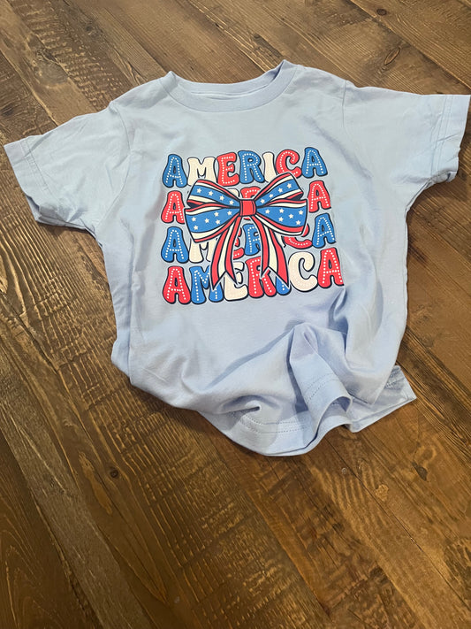 Light Blue America with Bow T-Shirt