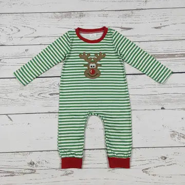 Baby Boy Deer Embroidery Christmas Romper
