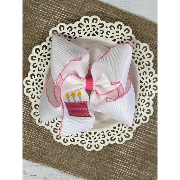 Birthday Cake Embroidered Moonstitch Bow