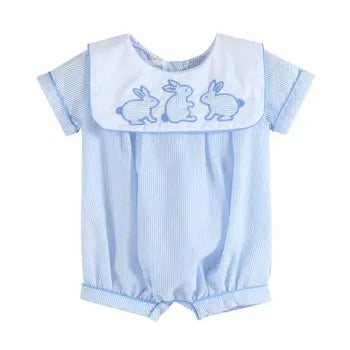 Blue Stripe Bunny Romper