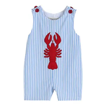 Blue Striped Crawfish Applique Shortalls