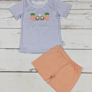 Boys Carrot Appliqué Easter Shorts Set