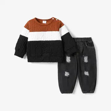 Boy 2 Piece Set with Sweater and Ripped Jeans