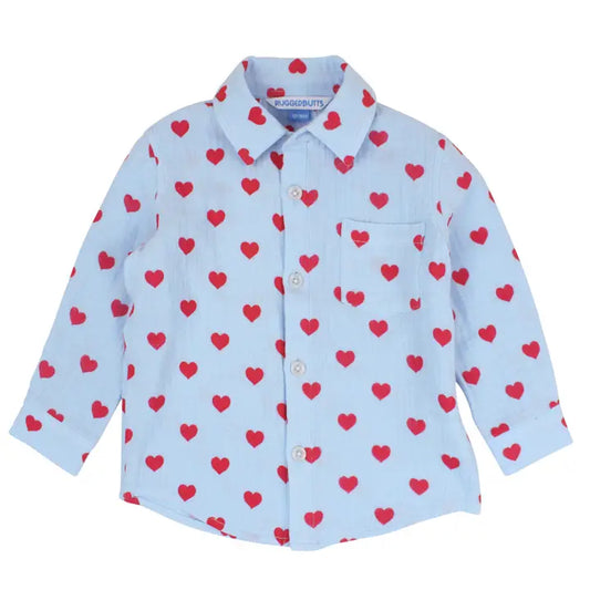 Boys Steal Your Heart Cotton Gauze Long Sleeve Button Down Shirt