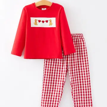 Valentine's Day Dog Heart Smocking Set