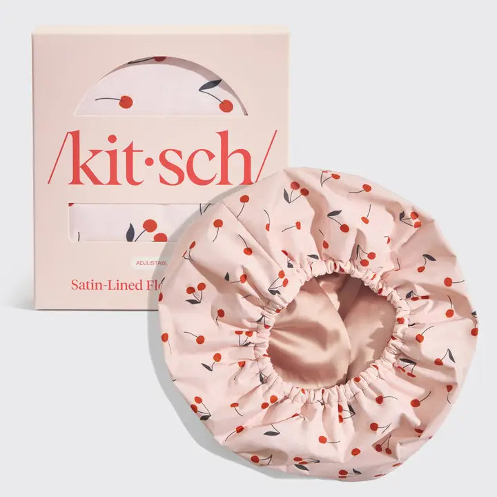 Satin-Lined Flexi Shower Cap - Cherry