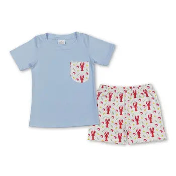 Blue Pocket Crawfish Corn Short Set