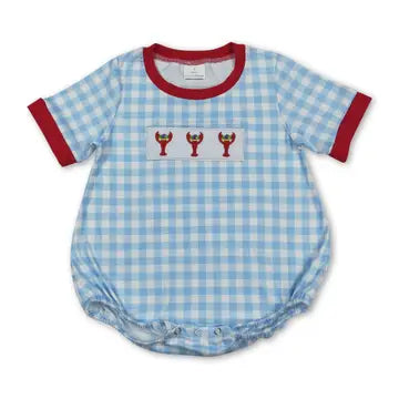 Blue Plaid Crawfish Romper