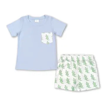 Blue Pocket Crocodile Short Set