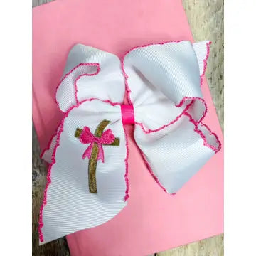 Cross Embroidered Hair Bow