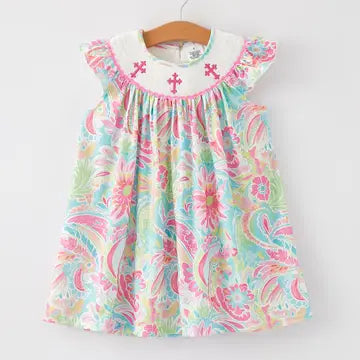 Cross Smocking Embroidery Dress