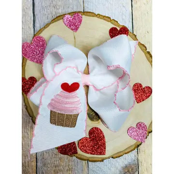Cupcake Embroidered Moonstitch Bow