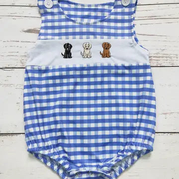 Checkered Dog Appliqué Romper