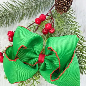 Emerald Green with Red Moonstitch Bow
