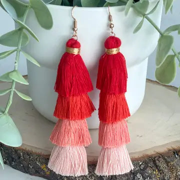 Fall Tassel Earrings "Reds"