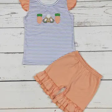 Girls Carrot Appliqué Easter Shorts Set