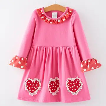 Valentine's Day Cute Heart Print Lace Girls Dress