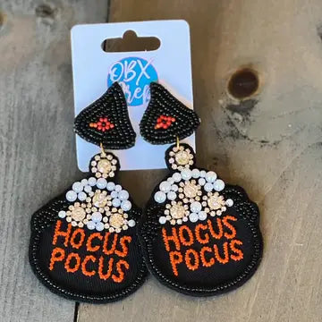 Hocus Pocus Cauldron Seed Bead Dangle Earrings