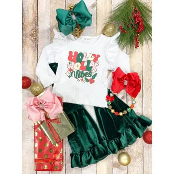 Holly Jolly & Green Velvet Bell Set