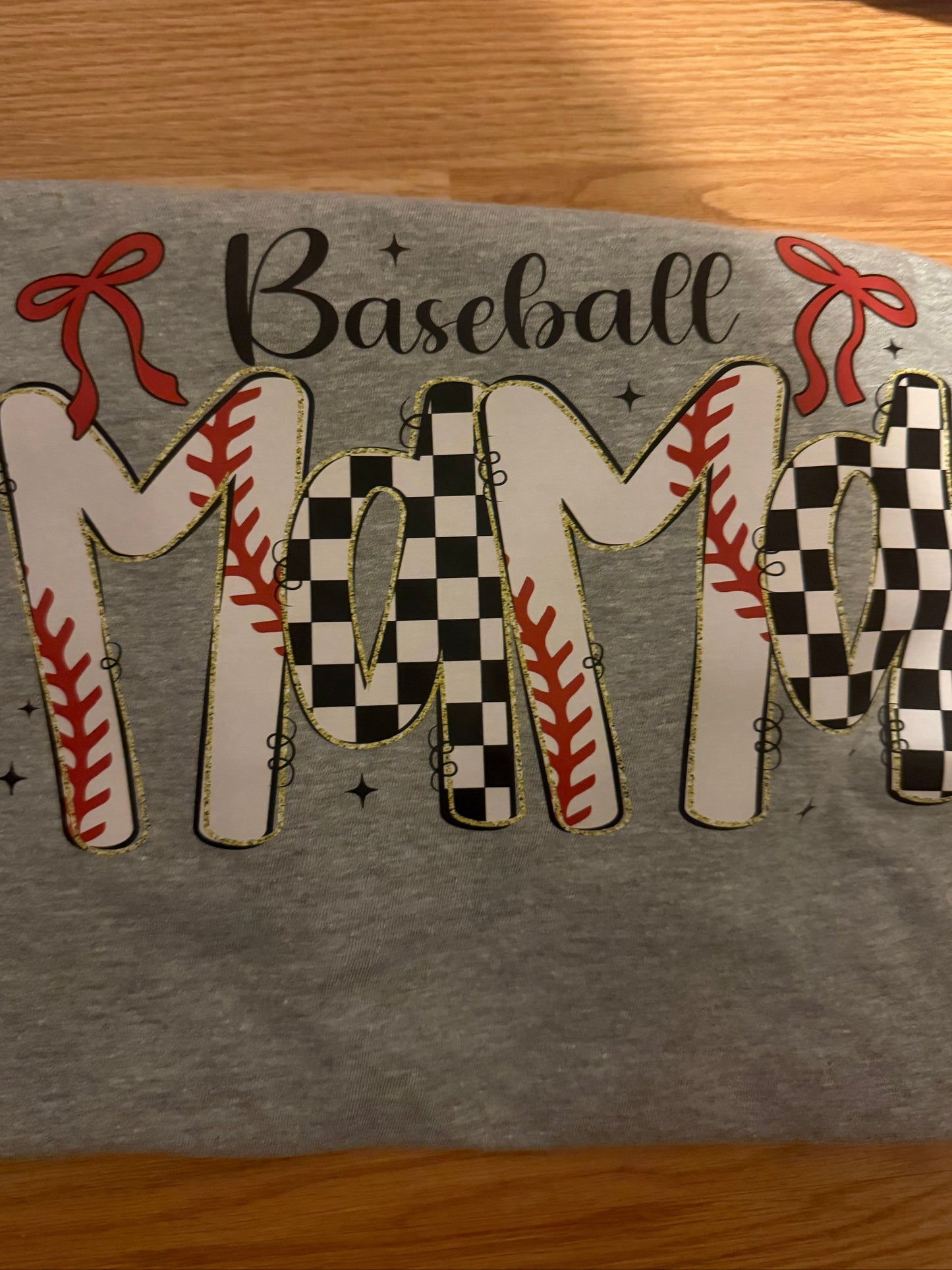 1013-Gray Baseball Mama w/Bows