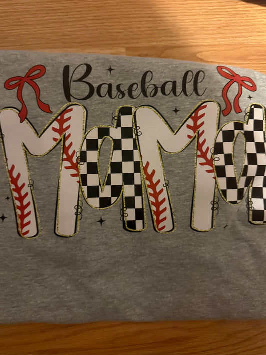1013-Gray Baseball Mama w/Bows