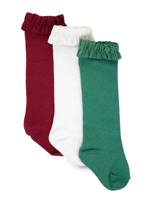 Christmas 3-Pack Knee High Ruffle Socks