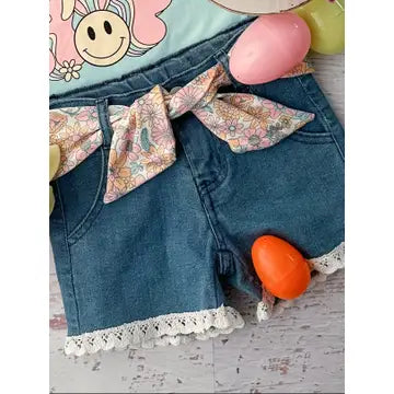 Lace Trim Denim Jean Shorts
