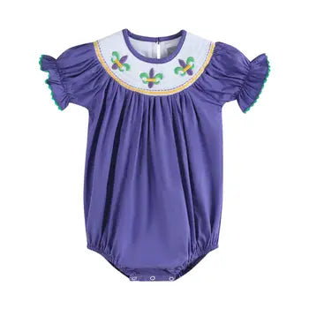 Mardi Gras Purple Smocked Romper