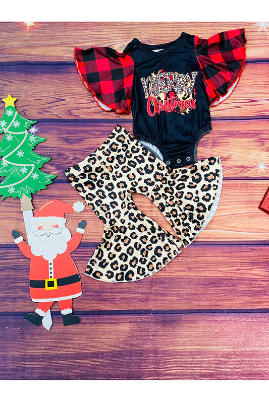 "Merry Christmas" leopard print romper & bottom