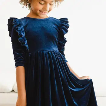 Navy Velvet Twirl Dress