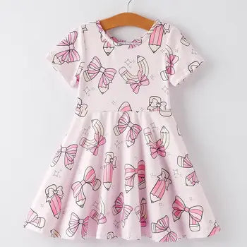 Pink Bow Pencil Print Dress
