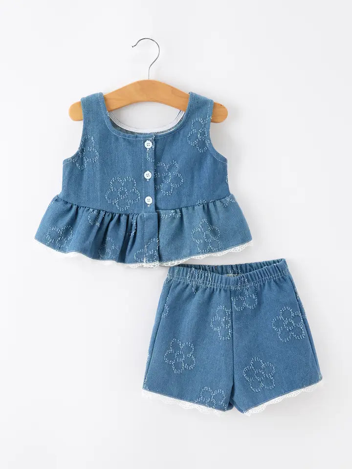Peplum Top Set with Elastic Waist Shorts