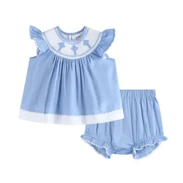 Periwinkle Blue Smocked Cross Set