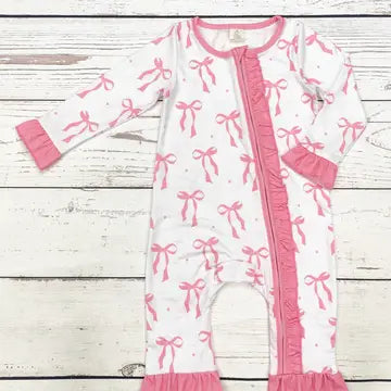 Girl Bow Printed Bamboo Zip Sleeper